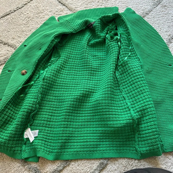 Ann Taylor green chunky knit cardigan sweater longline button front tie XXS - Picture 5 of 11